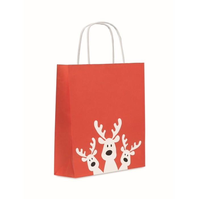 Bolsa de regalo navideña de papel en tamaño pequeño hecho en EU color rojo Bolsa de regalo navideña de papel en tamaño pequeño hecho en EU color rojo