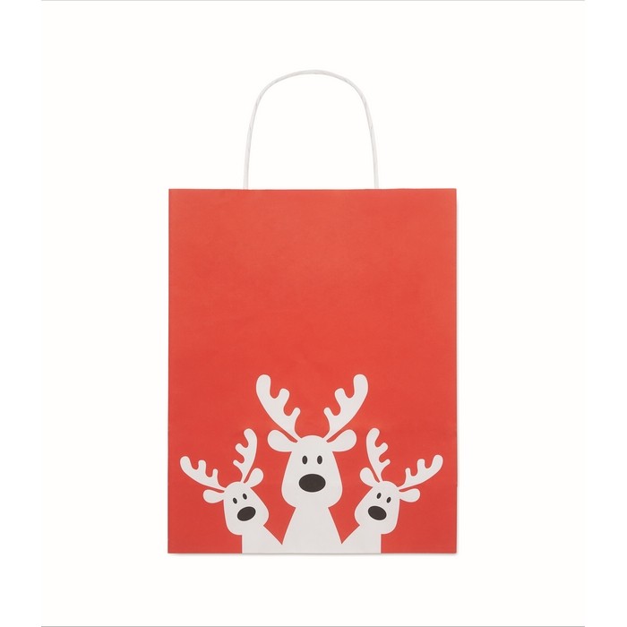 Bolsa de regalo navideña de papel en tamaño pequeño hecho en EU color rojo tercera vista Bolsa de regalo navideña de papel en tamaño pequeño hecho en EU color rojo tercera vista