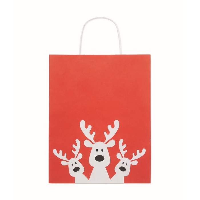 Bolsa de regalo navideña de papel en tamaño mediano hecho en EU color rojo tercera vista Bolsa de regalo navideña de papel en tamaño mediano hecho en EU color rojo tercera vista