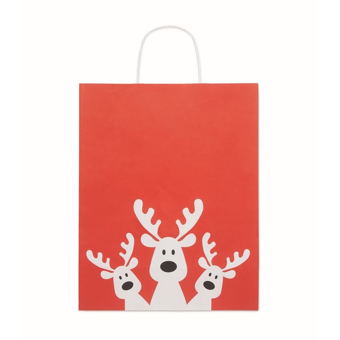 Bolsa de regalo navideña de papel en tamaño grande hecho en EU color rojo tercera vista Bolsa de regalo navideña de papel en tamaño grande hecho en EU color rojo tercera vista