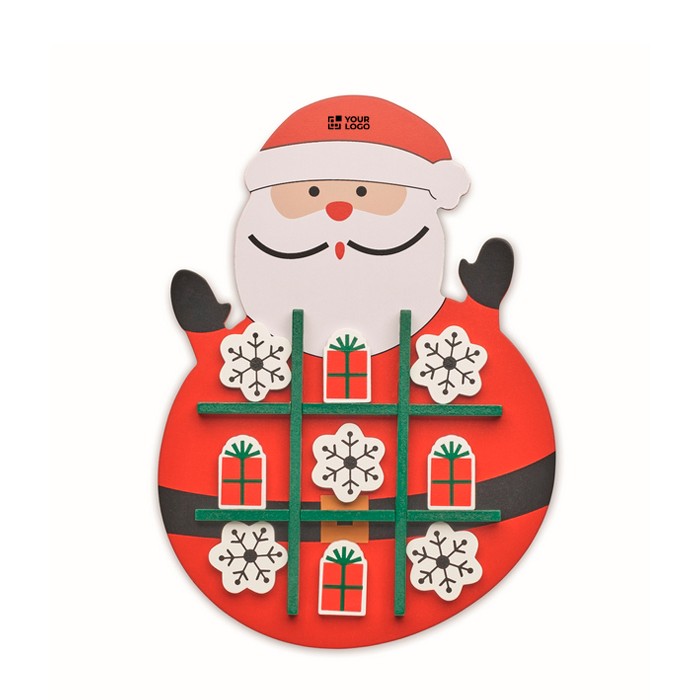 Juego de tres en raya de madera versión navideña en tablero de Santa color rojo vista de impresión Juego de tres en raya de madera versión navideña en tablero de Santa color rojo vista de impresión