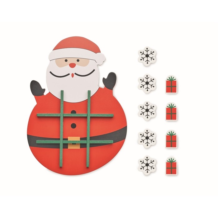 Juego de tres en raya de madera versión navideña en tablero de Santa color rojo cuarta vista Juego de tres en raya de madera versión navideña en tablero de Santa color rojo cuarta vista