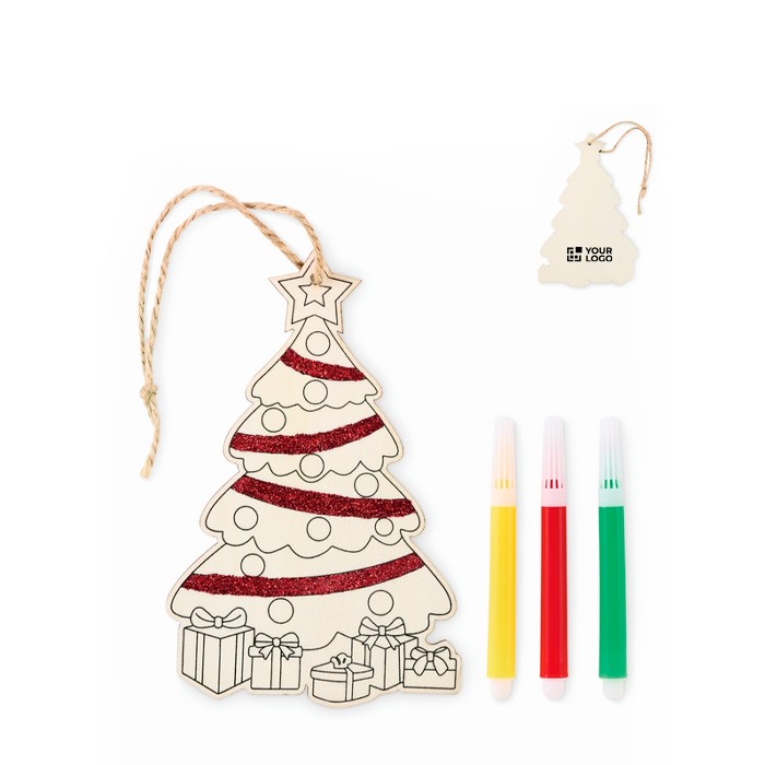 Adorno colgante de Navidad en forma de árbol de madera para colorear color madera vista de impresión Adorno colgante de Navidad en forma de árbol de madera para colorear color madera vista de impresión