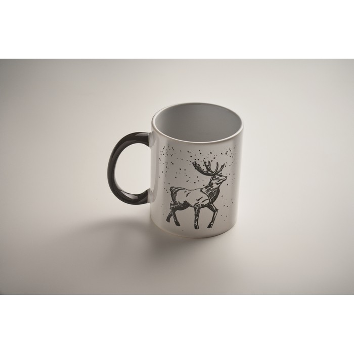 Taza de cerámica con diseño navideño y asa a juego 300ml color negro vista fotografía Taza de cerámica con diseño navideño y asa a juego 300ml color negro vista fotografía
