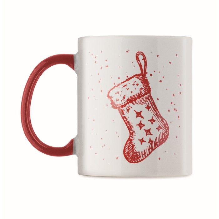 Taza de cerámica con diseño navideño y asa a juego 300ml color rojo cuarta vista Taza de cerámica con diseño navideño y asa a juego 300ml color rojo cuarta vista
