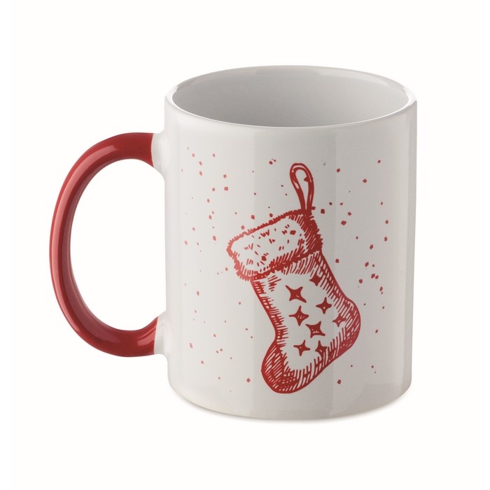 Taza de cerámica con diseño navideño y asa a juego 300ml color rojo Taza de cerámica con diseño navideño y asa a juego 300ml color rojo