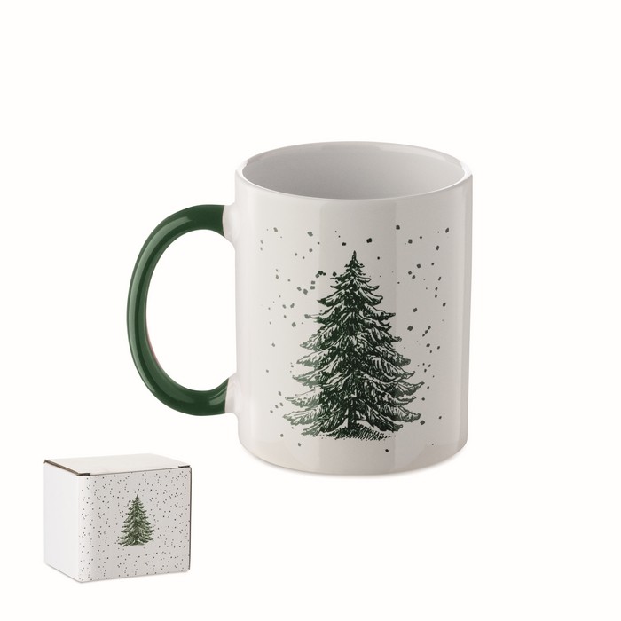 Taza de cerámica con diseño navideño y asa a juego 300ml color verde Taza de cerámica con diseño navideño y asa a juego 300ml color verde