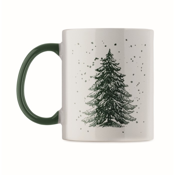 Taza de cerámica con diseño navideño y asa a juego 300ml color verde cuarta vista Taza de cerámica con diseño navideño y asa a juego 300ml color verde cuarta vista