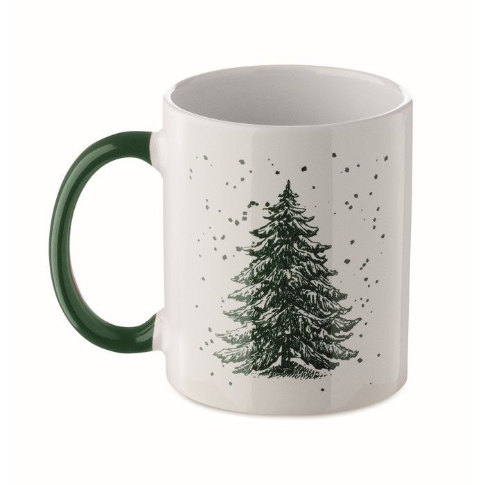 Taza de cerámica con diseño navideño y asa a juego 300ml color verde Taza de cerámica con diseño navideño y asa a juego 300ml color verde