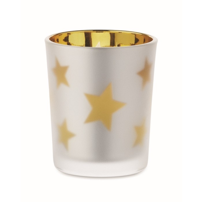 Vela luz LED en frasco de cristal con estrellitas navideñas color dorado sexta vista Vela luz LED en frasco de cristal con estrellitas navideñas color dorado sexta vista