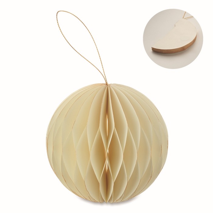 Adorno de papel plegable en forma de bola de Navidad personalizable color beige Adorno de papel plegable en forma de bola de Navidad personalizable color beige