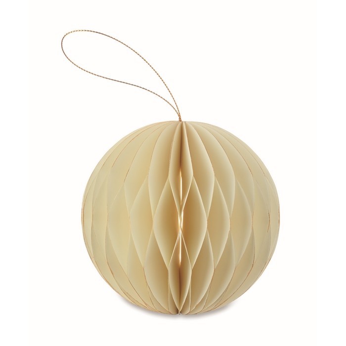 Adorno de papel plegable en forma de bola de Navidad personalizable color beige cuarta vista Adorno de papel plegable en forma de bola de Navidad personalizable color beige cuarta vista