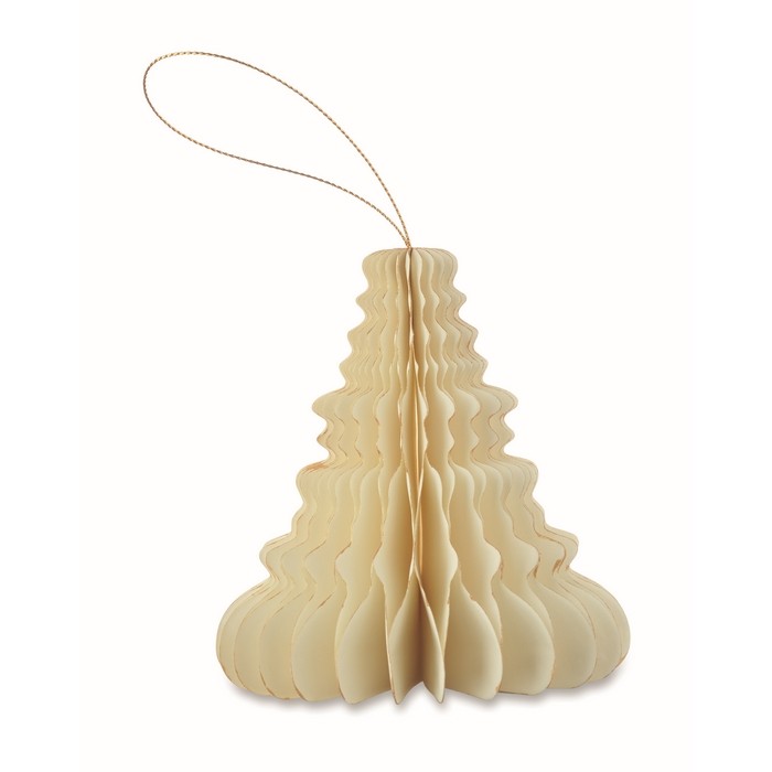 Colgante de papel plegable en forma de árbol de Navidad personalizable color beige cuarta vista Colgante de papel plegable en forma de árbol de Navidad personalizable color beige cuarta vista