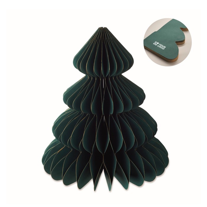 Adorno de papel plegable en forma de árbol de Navidad personalizable color verde vista de impresión Adorno de papel plegable en forma de árbol de Navidad personalizable color verde vista de impresión