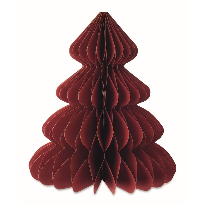 Adorno de papel plegable en forma de árbol de Navidad personalizable color rojo cuarta vista Adorno de papel plegable en forma de árbol de Navidad personalizable color rojo cuarta vista