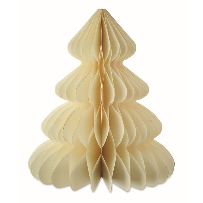 Adorno de papel plegable en forma de árbol de Navidad personalizable color beige cuarta vista Adorno de papel plegable en forma de árbol de Navidad personalizable color beige cuarta vista
