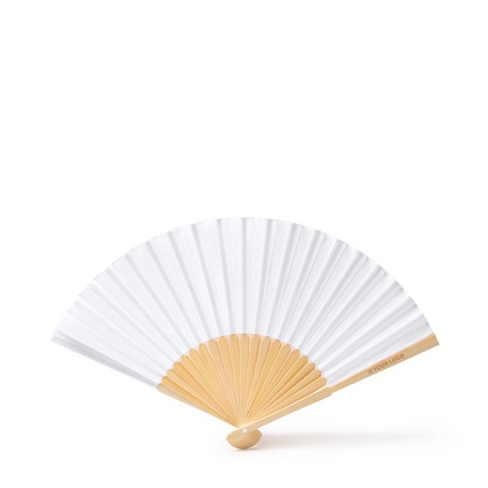 Abanico con varillas de bambú y tela de poliéster en colores