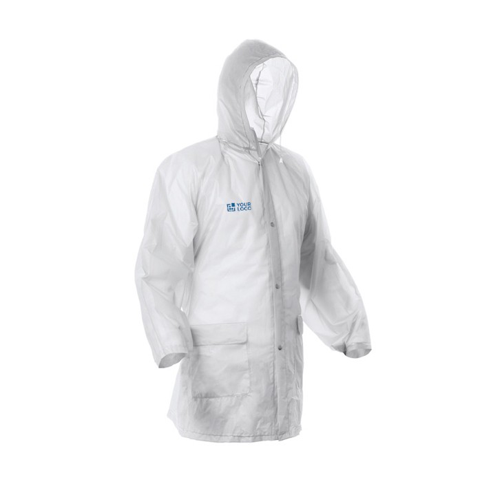Chubasquero de acabados termosellados con cierre central y capucha vista principal
