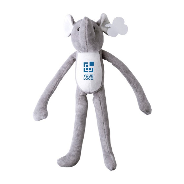 Elefante de peluche con extremidades largas y velcro en las manos color multicolor vista de impresión