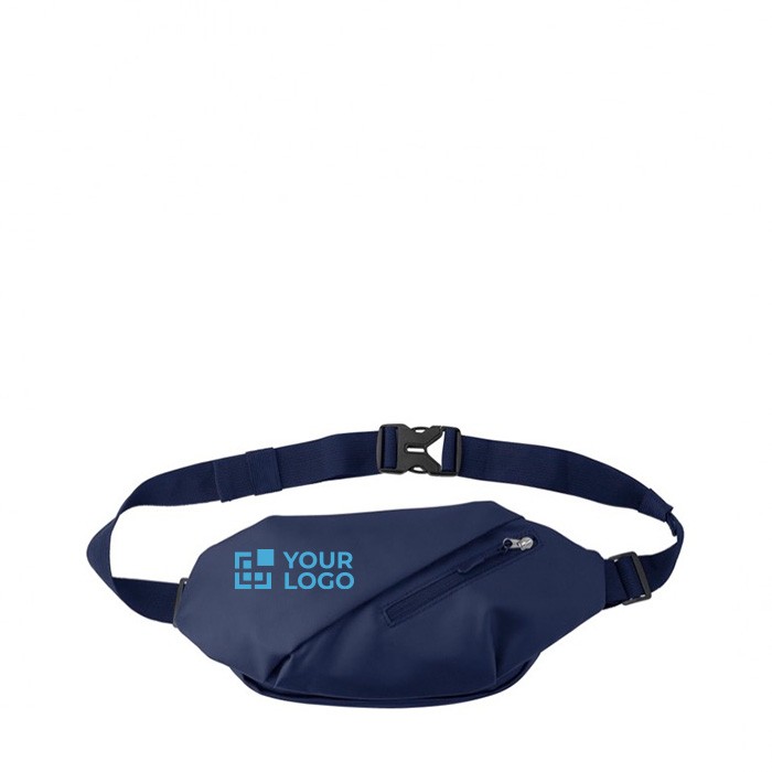 Bolsa bandolera de poliéster repelente al agua con correa ajustable color azul vista de impresión Bolsa bandolera de poliéster repelente al agua con correa ajustable color azul vista de impresión