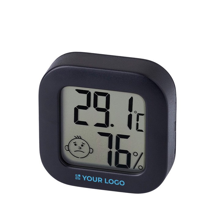 Higrómetro pequeño que muestra la temperatura y la humedad color negro vista de impresión