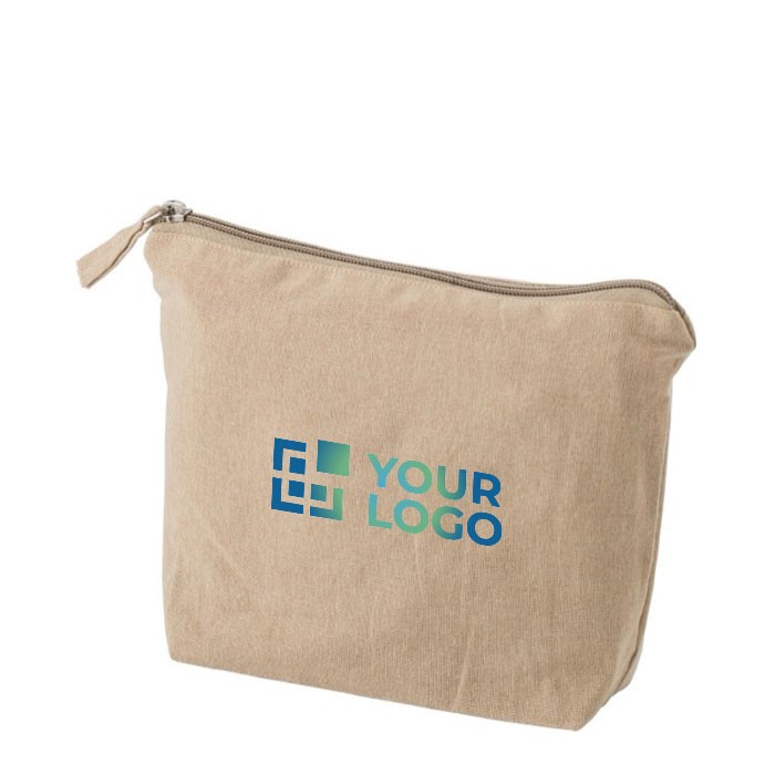 Neceser de algodón reciclado con cremallera a juego 280 g/m2 color caqui vista de impresión Neceser de algodón reciclado con cremallera a juego 280 g/m2 color caqui vista de impresión