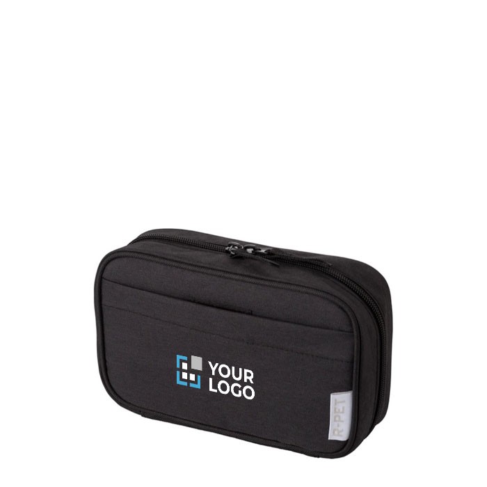 Neceser de viaje de poliéster de 1 compartimiento con varios bolsillos color negro vista de impresión Neceser de viaje de poliéster de 1 compartimiento con varios bolsillos color negro vista de impresión