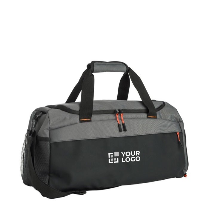 Bolsa de viaje bicolor con compartimiento lateral para zapatos color gris vista de impresión Bolsa de viaje bicolor con compartimiento lateral para zapatos color gris vista de impresión