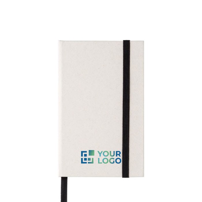 Libreta reciclada de tapa dura con elástico negro hojas a rayas A6 color blanco/negro vista de impresión Libreta reciclada de tapa dura con elástico negro hojas a rayas A6 color blanco/negro vista de impresión