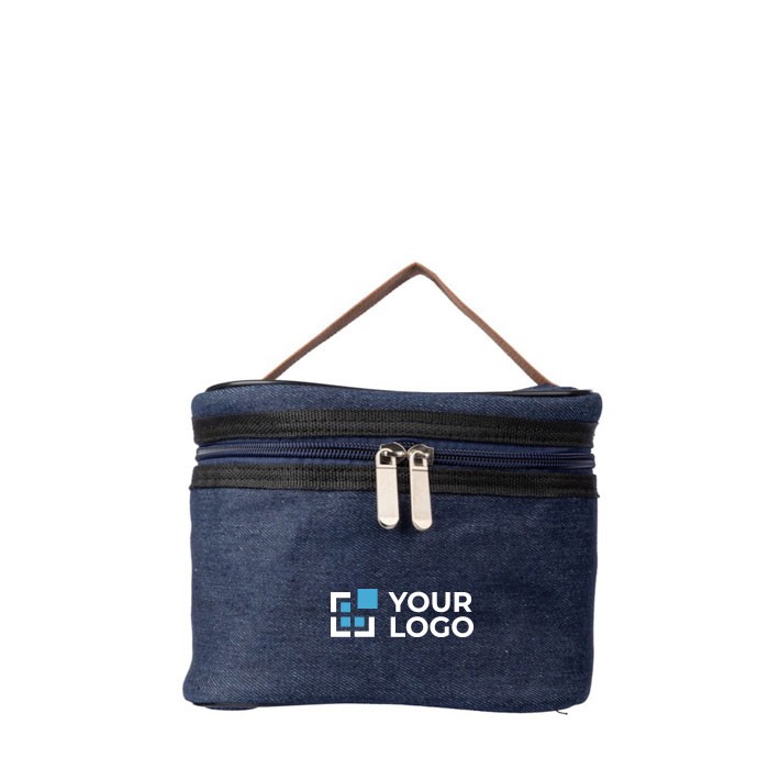 Bolsa nevera con interior de PEVA y exterior de tela vaquera color azul vista de impresión