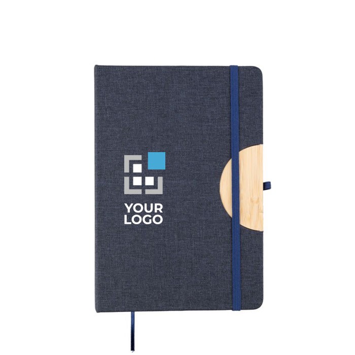 Libreta de cubierta plegable con soporte para móvil hojas a rayas A5 color azul vista de impresión