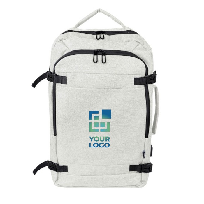 Mochila para portátil antirrobos de poliéster con puerto USB-A 17'' color beige vista de impresión Mochila para portátil antirrobos de poliéster con puerto USB-A 17'' color beige vista de impresión