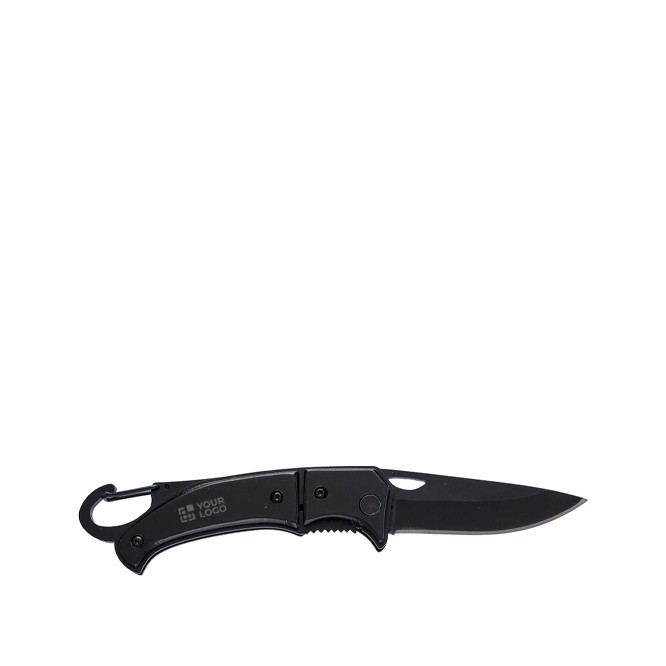 Navaja de bolsillo de acero inoxidable con cierre de seguridad color negro vista de impresión Navaja de bolsillo de acero inoxidable con cierre de seguridad color negro vista de impresión