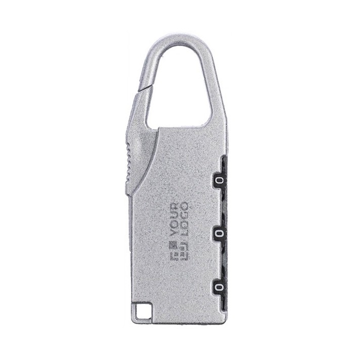 Candado numérico hecho de zinc personalizable con mosquetón color plateado vista de impresión Candado numérico hecho de zinc personalizable con mosquetón color plateado vista de impresión