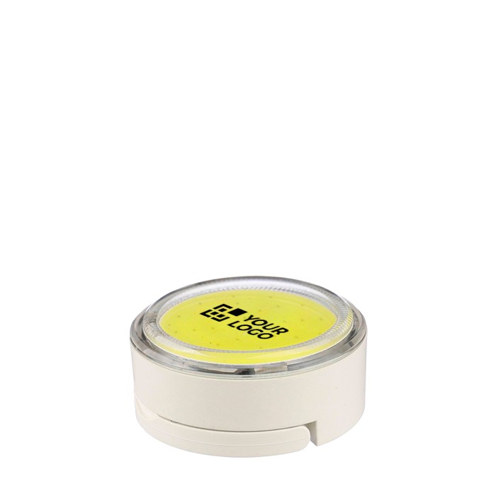 Linterna circular con imán con 3 modos de luz y recargable color blanco vista de impresión Linterna circular con imán con 3 modos de luz y recargable color blanco vista de impresión