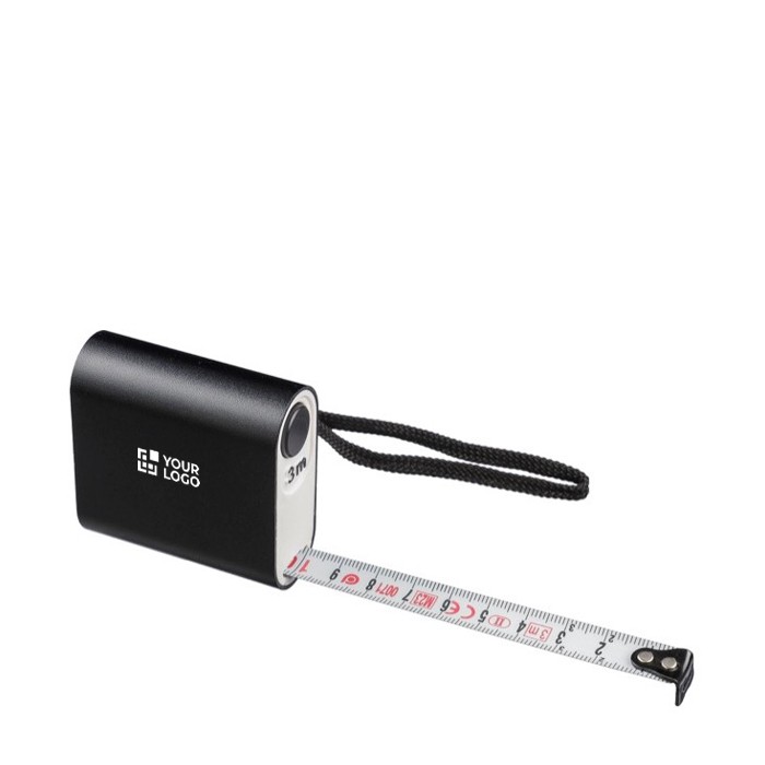 Cinta métrica de aluminio con pulsador y cordón para transporte 3M color negro vista de impresión Cinta métrica de aluminio con pulsador y cordón para transporte 3M color negro vista de impresión