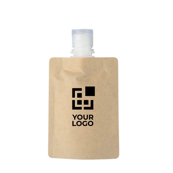 Bolsa de papel con tapa rellena de protector solar de FPS 30 color marrón vista de impresión