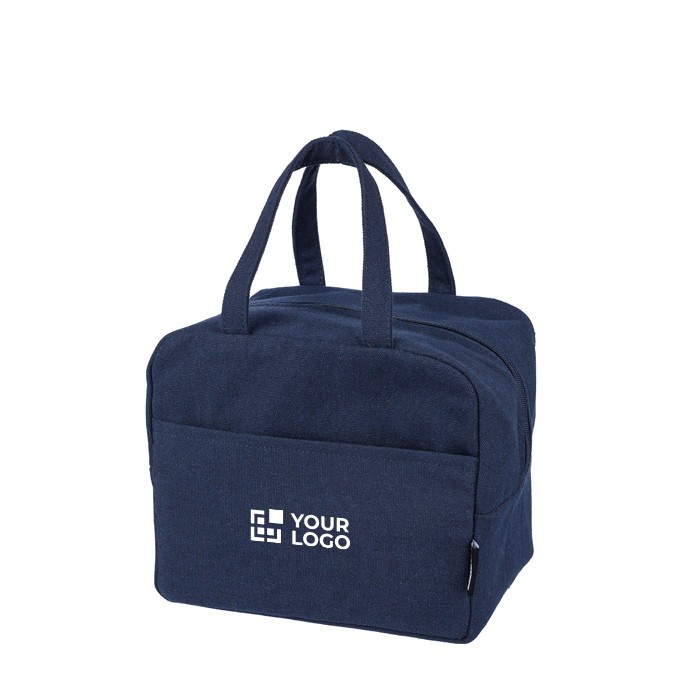 Bolsa térmica de polialgodón reciclado con interior de aluminio color azul vista de impresión Bolsa térmica de polialgodón reciclado con interior de aluminio color azul vista de impresión