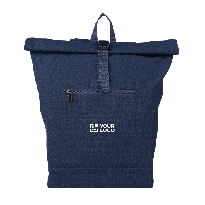 Mochila enrollable de polialgodón reciclado para portátil 15'' color azul vista de impresión Mochila enrollable de polialgodón reciclado para portátil 15'' color azul vista de impresión