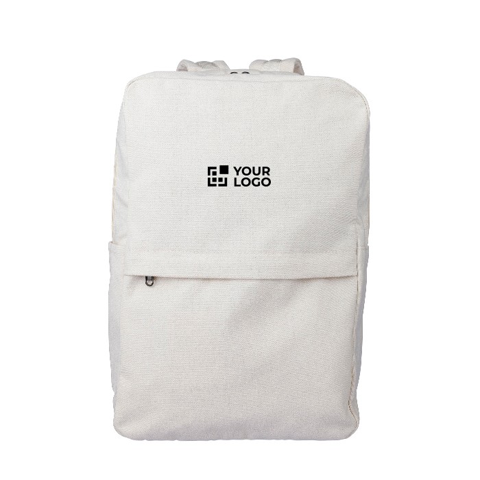 Clásica mochila de polialgodón reciclado para portátil 15'' color beige vista de impresión Clásica mochila de polialgodón reciclado para portátil 15'' color beige vista de impresión