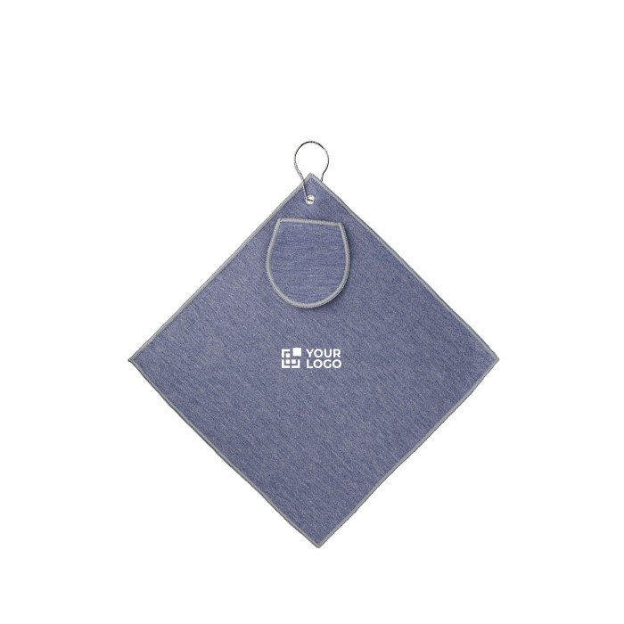 Toalla de RPET especial para golf con bolsillo para una pelota color azul ultramarino vista de impresión Toalla de RPET especial para golf con bolsillo para una pelota color azul ultramarino vista de impresión