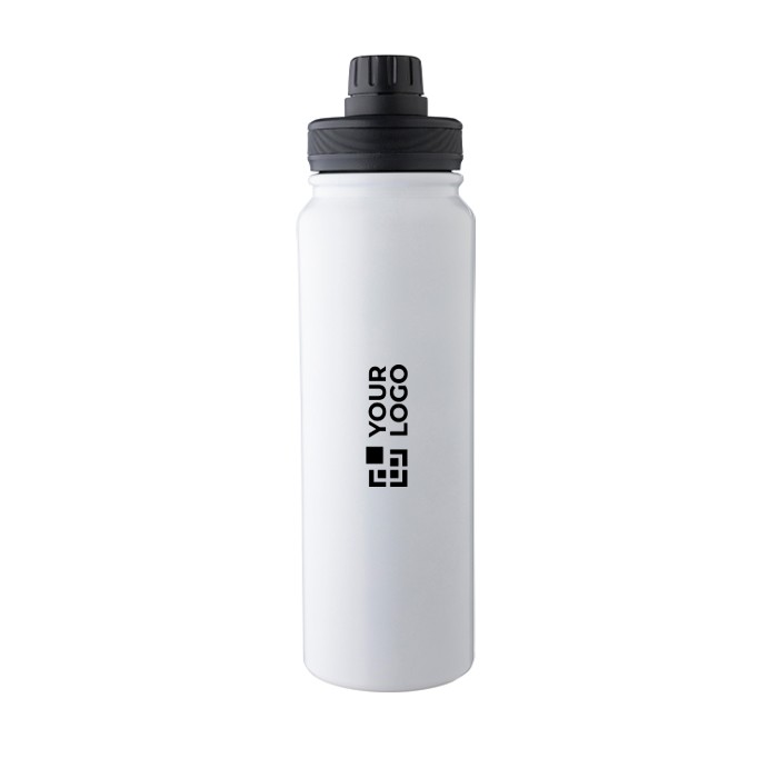 Botella de acero inox de doble pared con tapa de soporte de móvil 800ml color blanco vista de impresión Botella de acero inox de doble pared con tapa de soporte de móvil 800ml color blanco vista de impresión