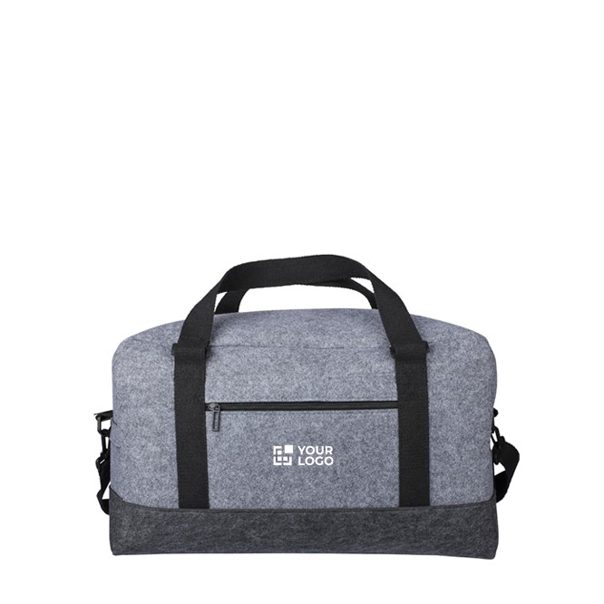 Bolsa de deporte de fieltro RPET con pequeño compartimiento delante color gris oscuro vista de impresión Bolsa de deporte de fieltro RPET con pequeño compartimiento delante color gris oscuro vista de impresión