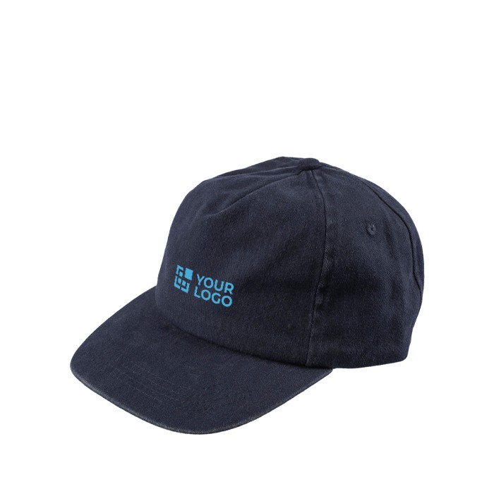 Gorra de 5 paneles en varios colores con efecto lavado 240 g/m2 color azul vista de impresión Gorra de 5 paneles en varios colores con efecto lavado 240 g/m2 color azul vista de impresión