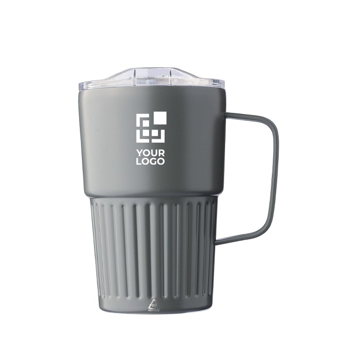 Taza take away de acero inoxidable reciclado con asa 450ml color gris vista de impresión Taza take away de acero inoxidable reciclado con asa 450ml color gris vista de impresión