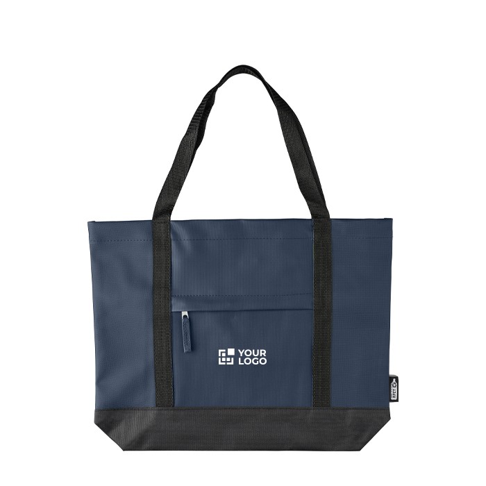 Bolsa de hombro resistente al agua con compartimiento frontal color azul vista de impresión Bolsa de hombro resistente al agua con compartimiento frontal color azul vista de impresión