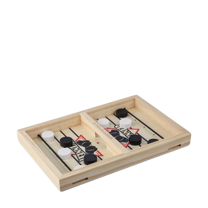 Hockey de mesa rápido de madera con 10 fichas redondas color marrón vista de impresión Hockey de mesa rápido de madera con 10 fichas redondas color marrón vista de impresión