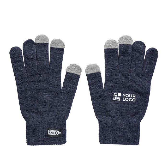 Guantes de invierno de RPET con 3 dedos de posible uso de pantallas color azul vista de impresión Guantes de invierno de RPET con 3 dedos de posible uso de pantallas color azul vista de impresión