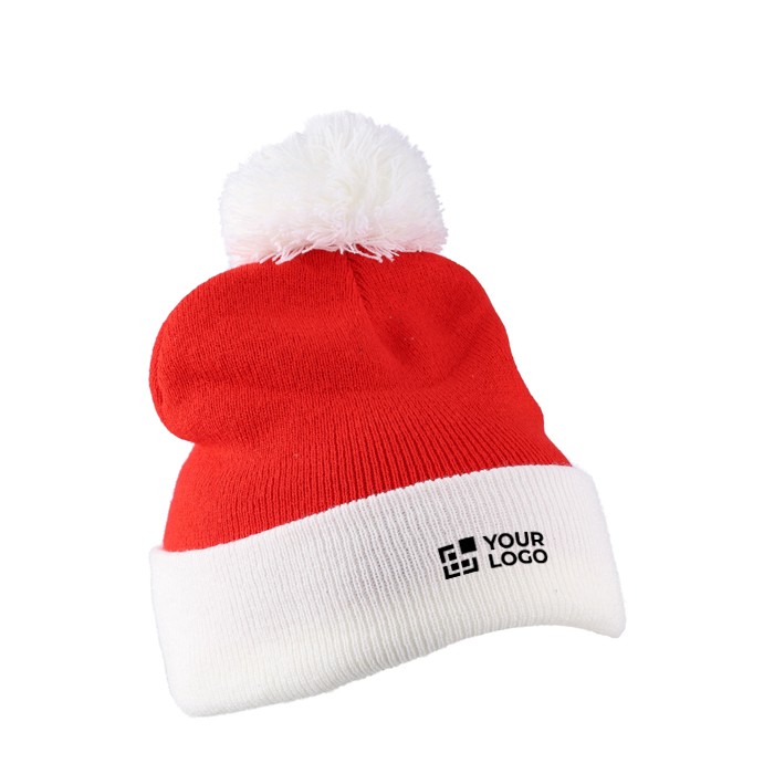 Gorro de Papá Noel de punto acrílico y pompón de poliéster color rojo vista de impresión Gorro de Papá Noel de punto acrílico y pompón de poliéster color rojo vista de impresión