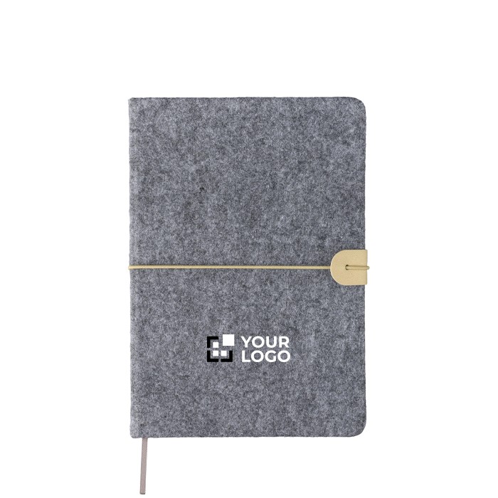 Libreta de fieltro reciclado con cierre elástico hojas a rayas A5 color gris vista de impresión Libreta de fieltro reciclado con cierre elástico hojas a rayas A5 color gris vista de impresión